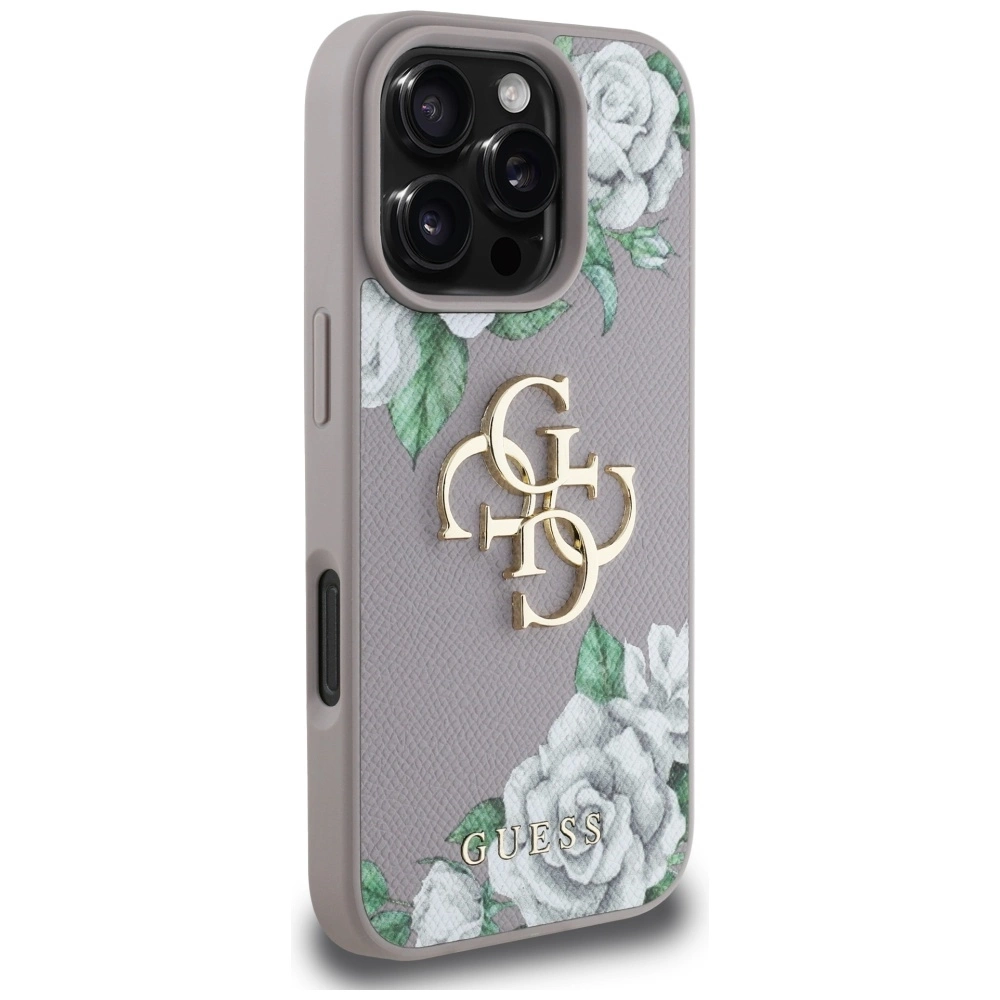 Guess Grained Roses Big 4G Logo iPhone 16 Pro Max Case - Purpleeng