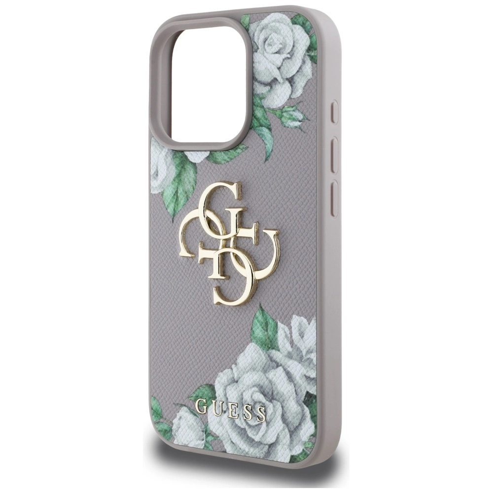 Guess Grained Roses Big 4G Logo iPhone 16 Pro Max Case - Purpleeng