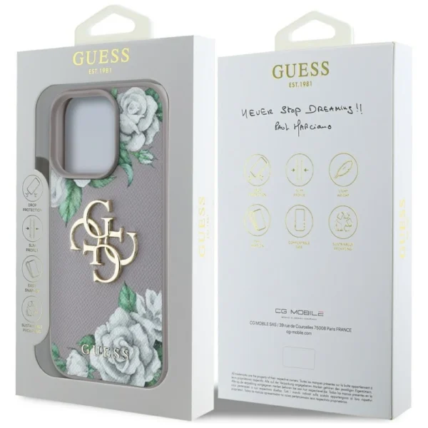 Guess Grained Roses Big 4G Logo iPhone 16 Pro Max Case - Purpleeng