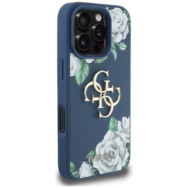 Guess Grained Roses Big 4G logo case for iPhone 16 Pro Max - blueeng