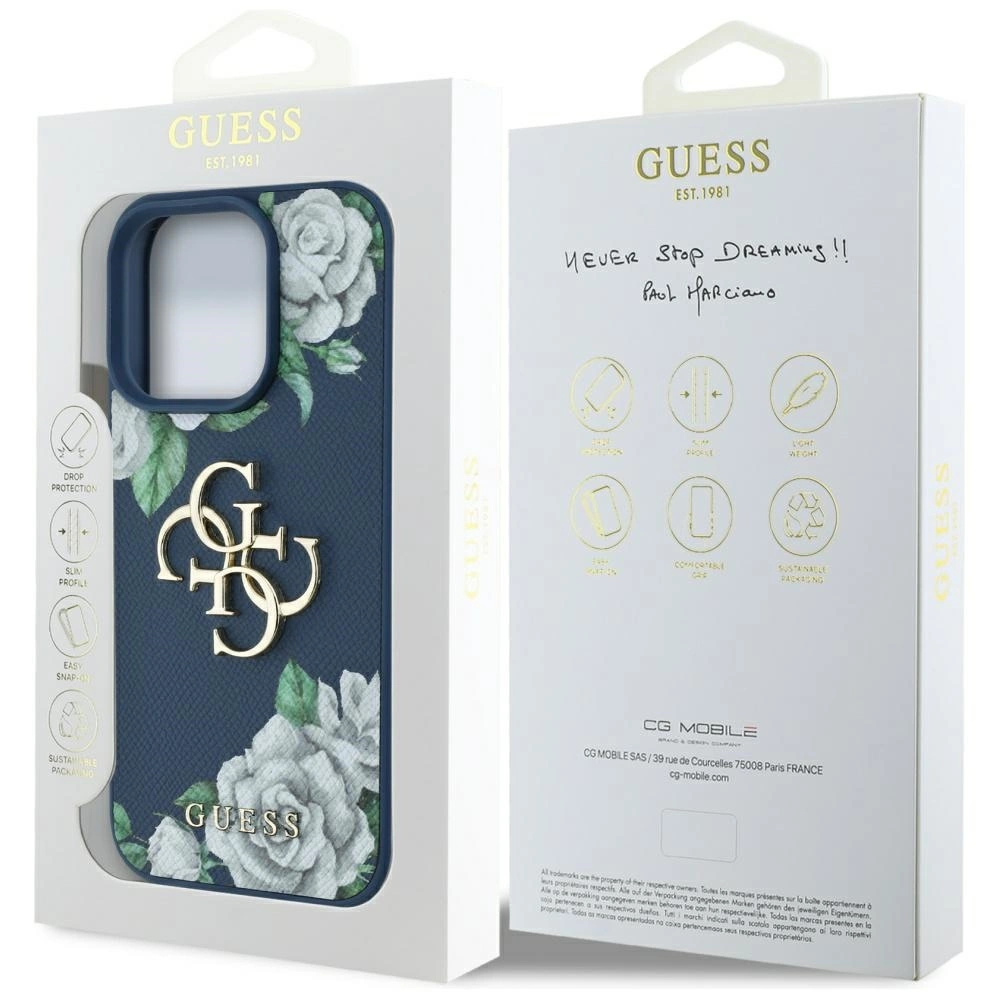 Guess Grained Roses Big 4G logo case for iPhone 16 Pro Max - blueeng