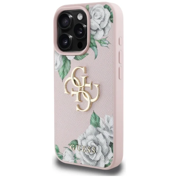 Guess Grained Roses Big 4G logo iPhone 16 Pro Max case - pinkeng
