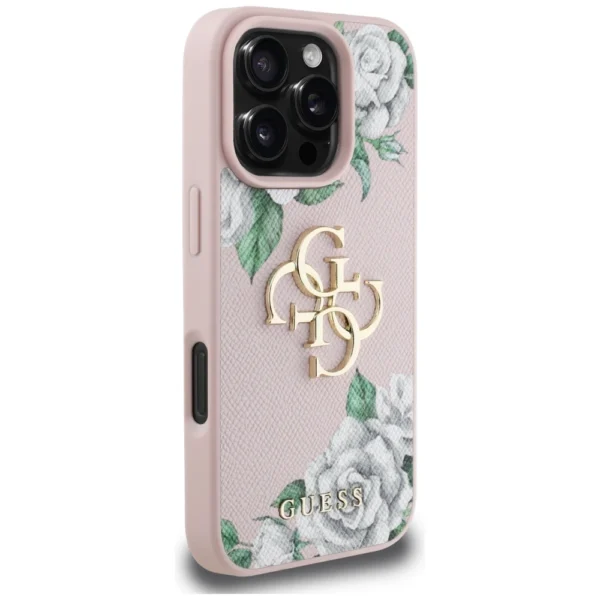 Guess Grained Roses Big 4G logo iPhone 16 Pro Max case - pinkeng