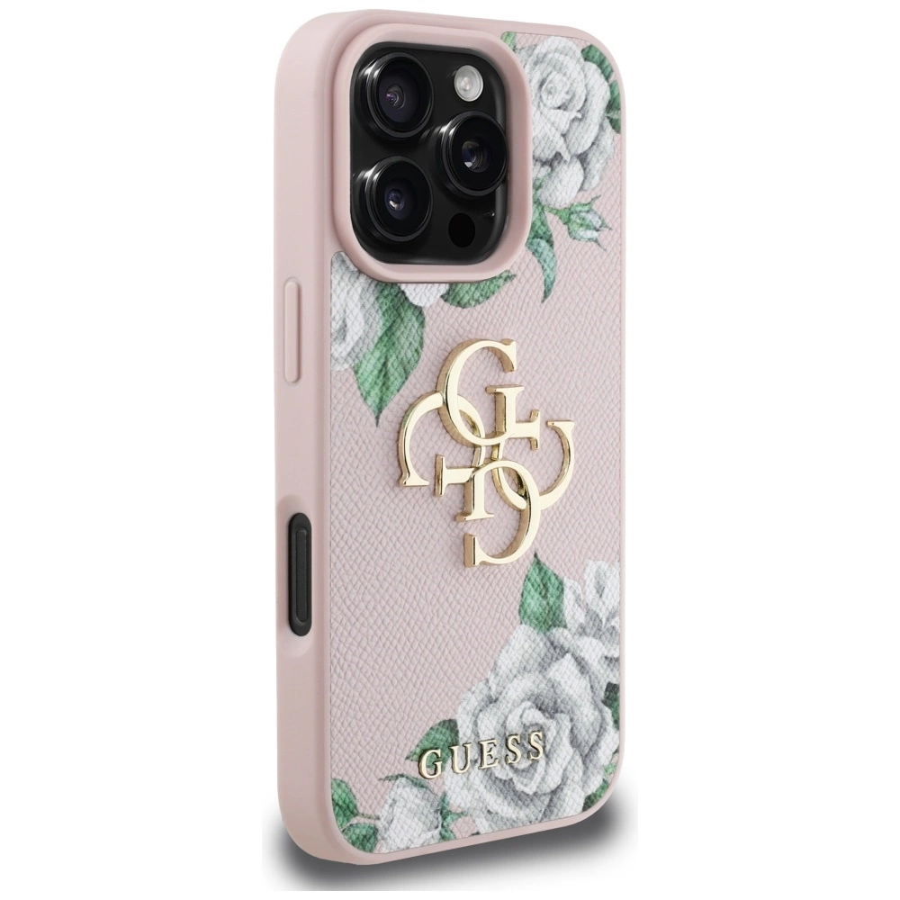 Guess Grained Roses Big 4G logo iPhone 16 Pro Max case - pinkeng