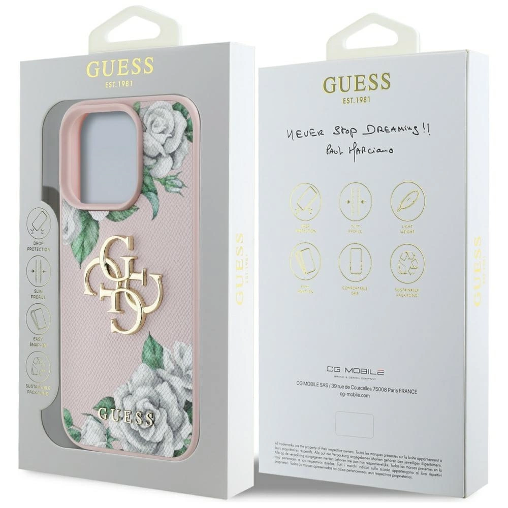 Guess Grained Roses Big 4G logo iPhone 16 Pro Max case - pinkeng