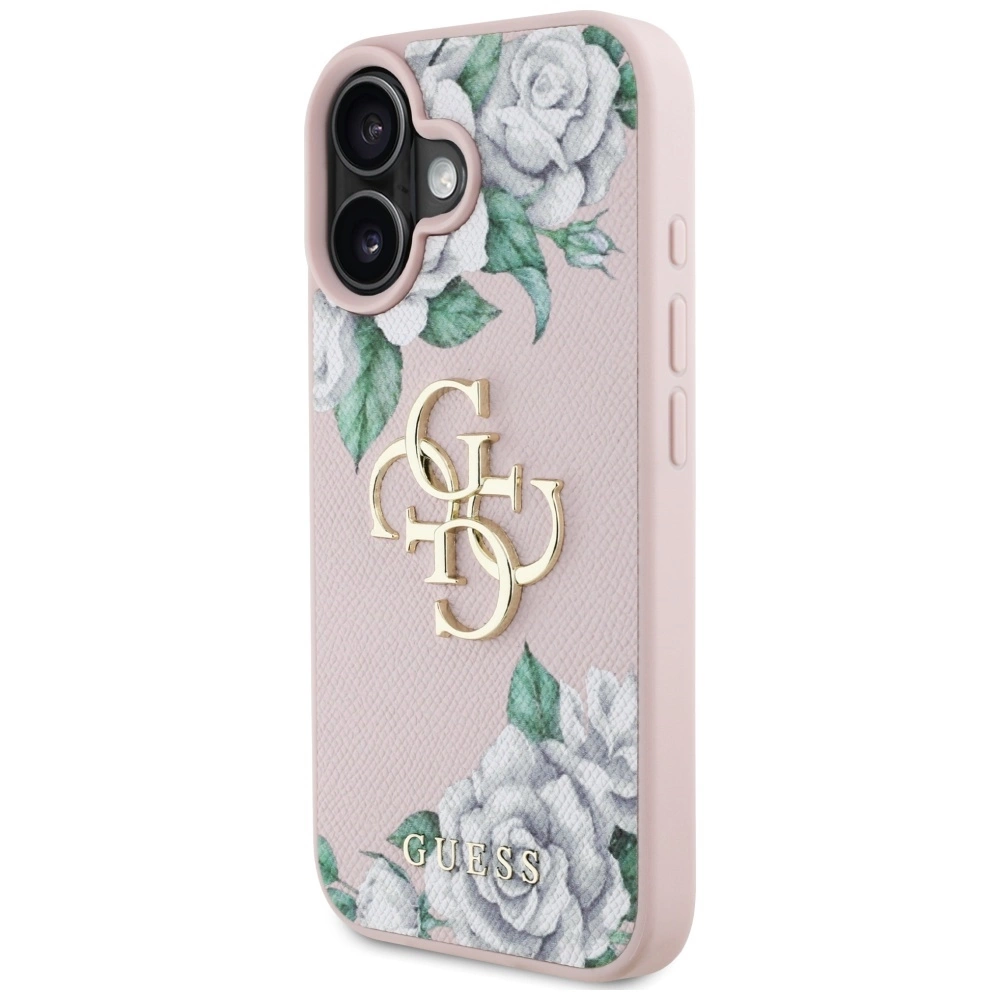 Guess Grained Roses Big 4G logo iPhone 16 case - pinkeng