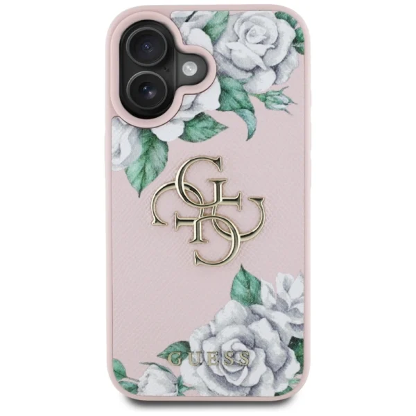 Guess Grained Roses Big 4G logo iPhone 16 case - pinkeng