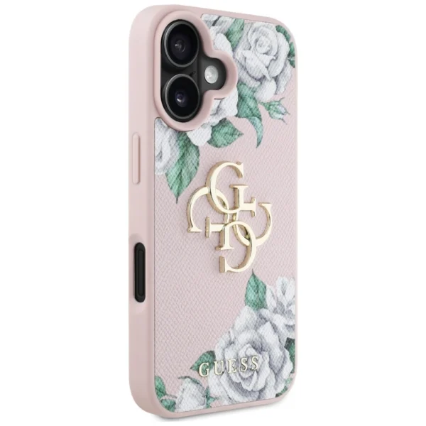 Guess Grained Roses Big 4G logo iPhone 16 case - pinkeng