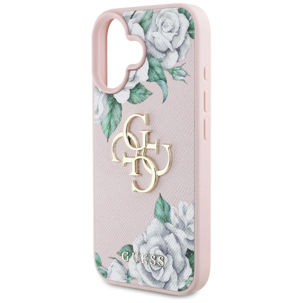 Guess Grained Roses Big 4G logo iPhone 16 case - pinkeng