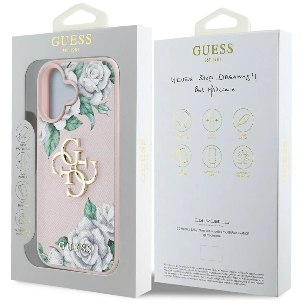 Guess Grained Roses Big 4G logo iPhone 16 case - pinkeng