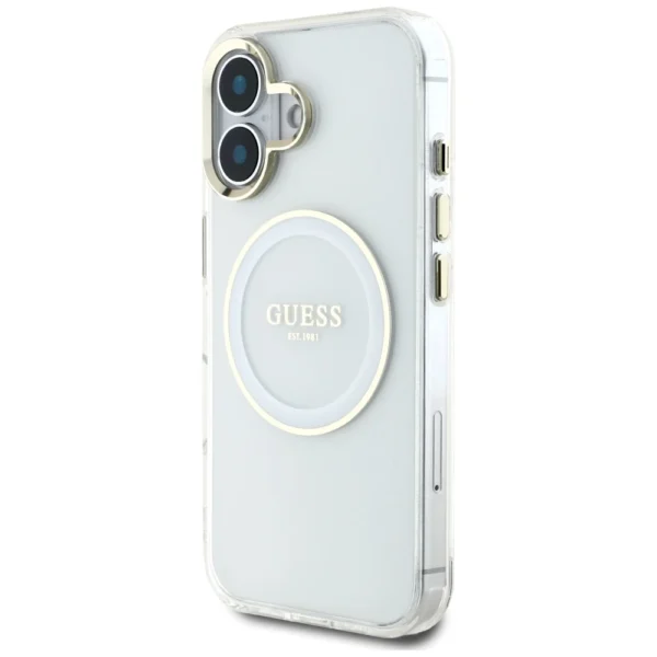 Guess IML Metal Colored Circle Classic Logo MagSafe case for iPhone 16 - whiteeng