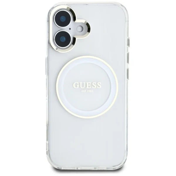 Guess IML Metal Colored Circle Classic Logo MagSafe case for iPhone 16 - whiteeng