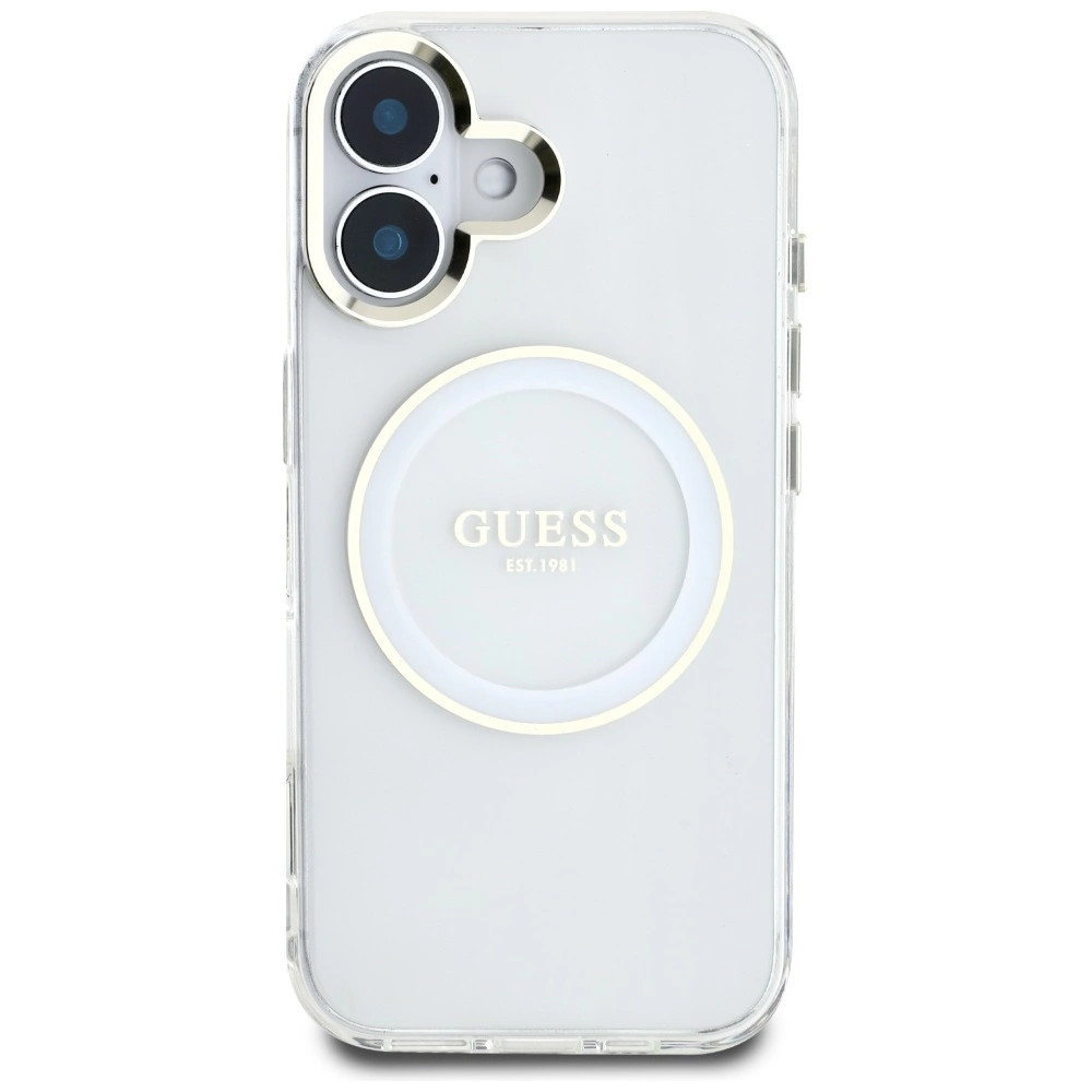 Guess IML Metal Colored Circle Classic Logo MagSafe case for iPhone 16 - whiteeng