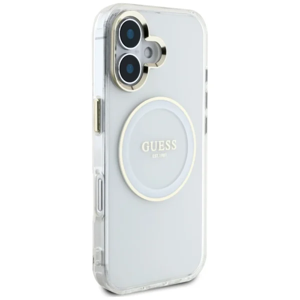 Guess IML Metal Colored Circle Classic Logo MagSafe case for iPhone 16 - whiteeng