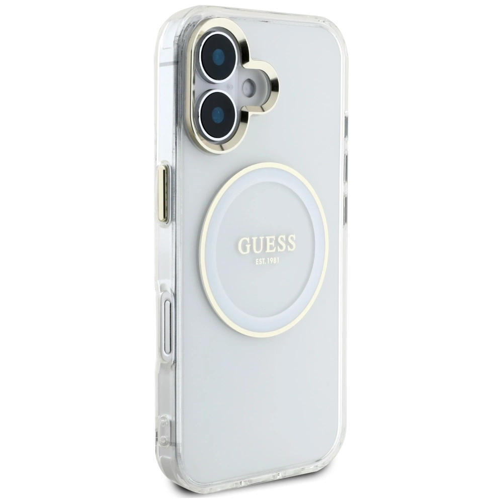 Guess IML Metal Colored Circle Classic Logo MagSafe case for iPhone 16 - whiteeng