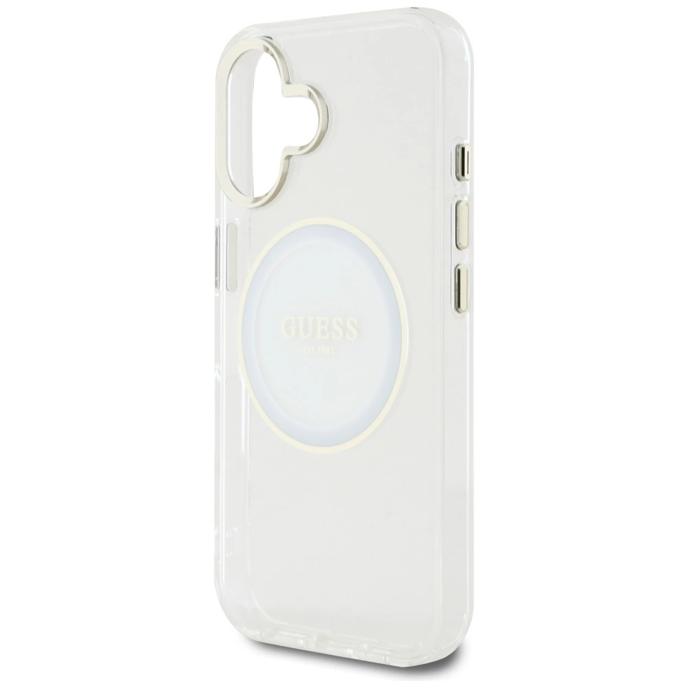 Guess IML Metal Colored Circle Classic Logo MagSafe case for iPhone 16 - whiteeng