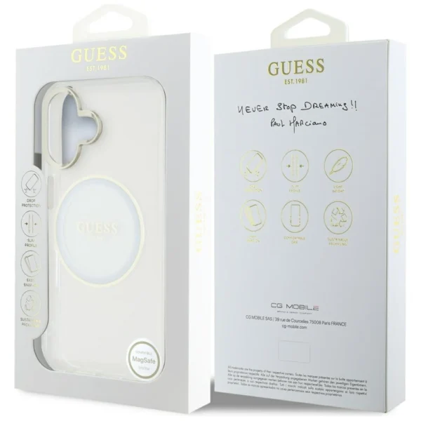Guess IML Metal Colored Circle Classic Logo MagSafe case for iPhone 16 - whiteeng
