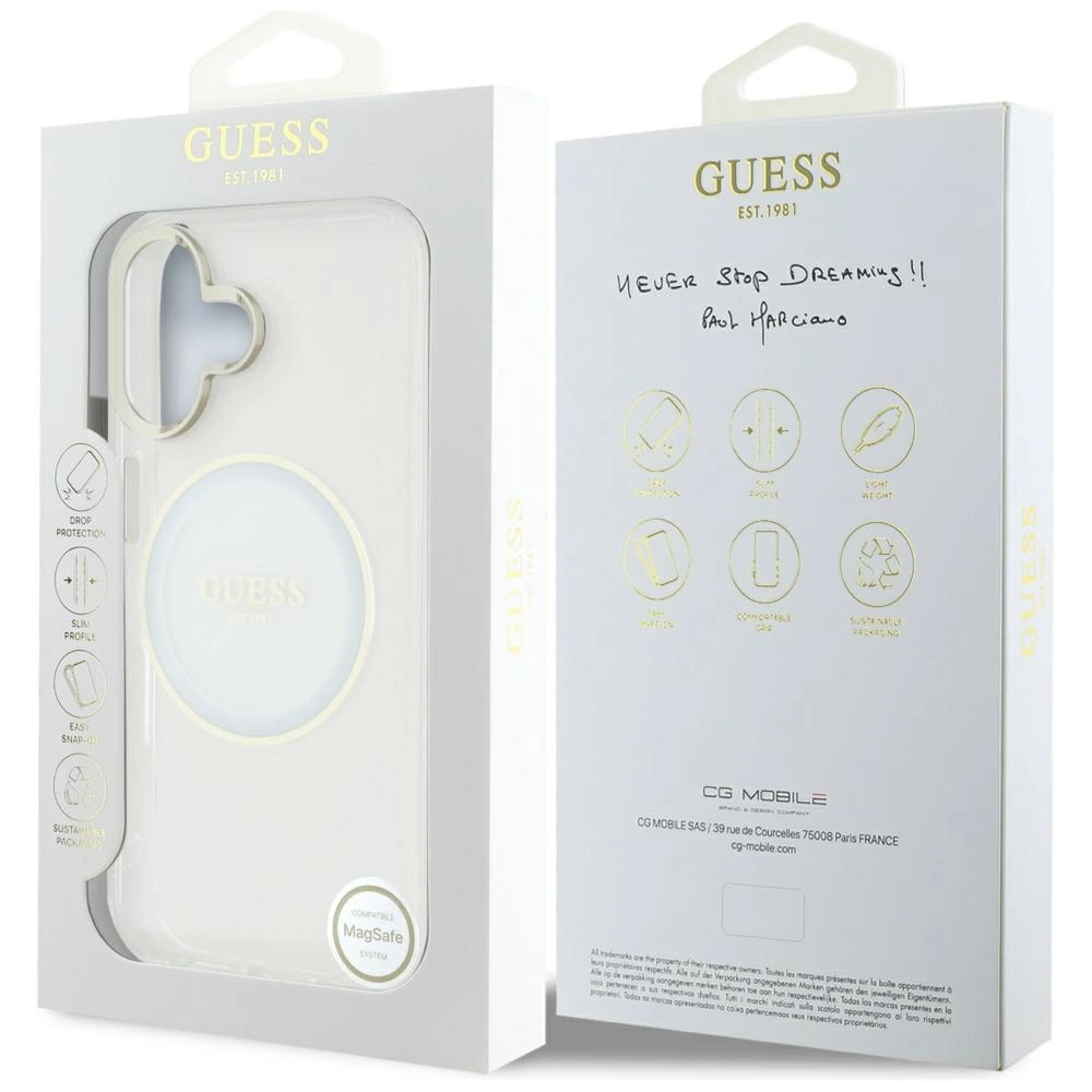 Guess IML Metal Colored Circle Classic Logo MagSafe case for iPhone 16 - whiteeng
