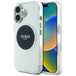 Guess IML Metal Colored Circle Classic Logo MagSafe case for iPhone 16 - blackeng