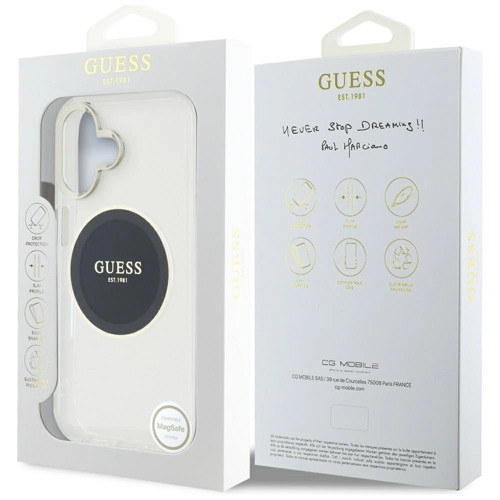 Guess IML Metal Colored Circle Classic Logo MagSafe case for iPhone 16 - blackeng