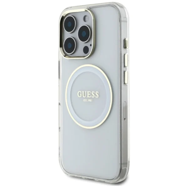 Guess IML Metal Colored Circle Classic Logo MagSafe case for iPhone 16 Pro - whiteeng