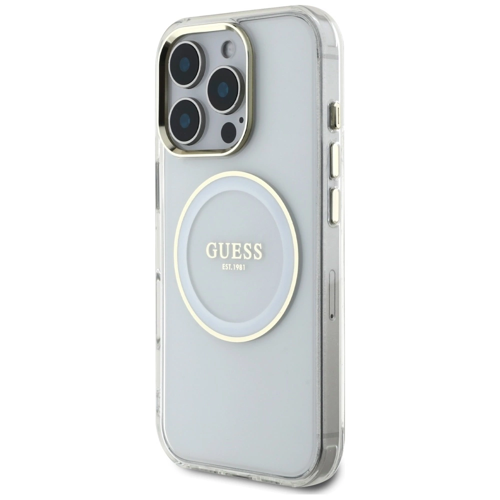 Guess IML Metal Colored Circle Classic Logo MagSafe case for iPhone 16 Pro - whiteeng