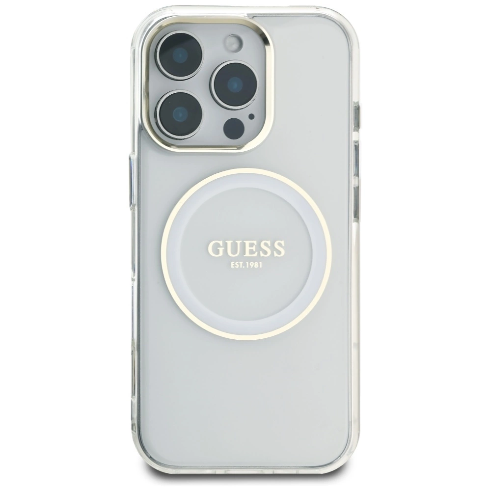 Guess IML Metal Colored Circle Classic Logo MagSafe case for iPhone 16 Pro - whiteeng