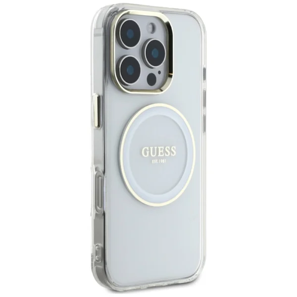Guess IML Metal Colored Circle Classic Logo MagSafe case for iPhone 16 Pro - whiteeng