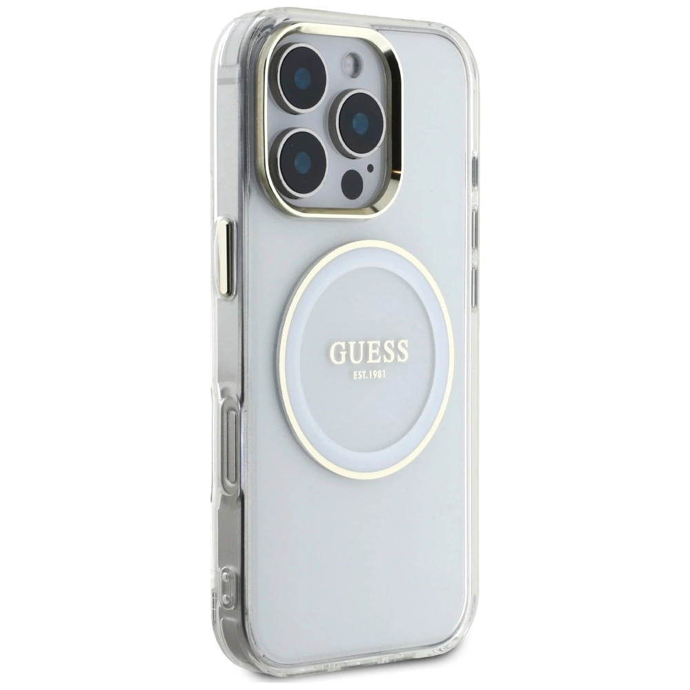 Guess IML Metal Colored Circle Classic Logo MagSafe case for iPhone 16 Pro - whiteeng