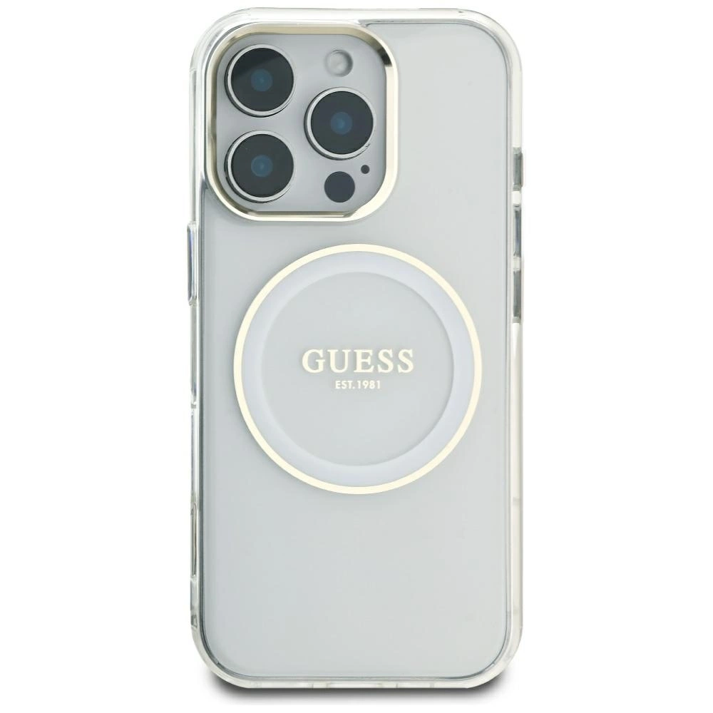Guess IML Metal Colored Circle Classic Logo MagSafe case for iPhone 16 Pro Max - whiteeng