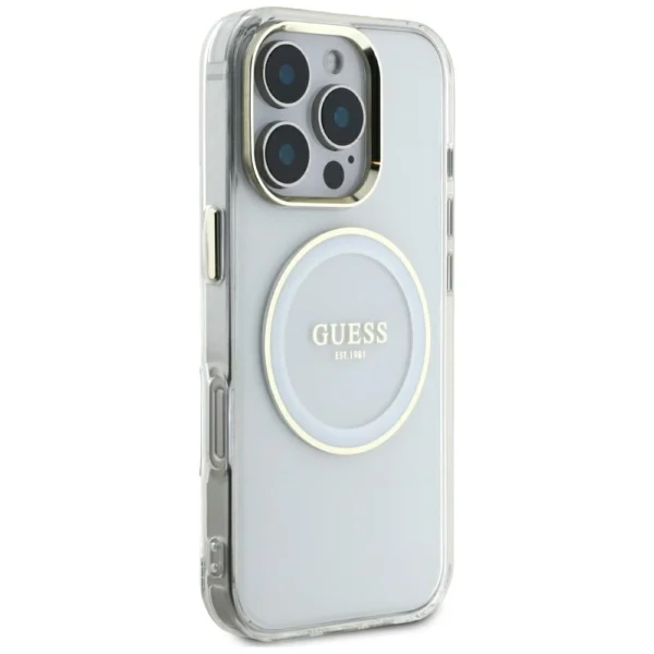 Guess IML Metal Colored Circle Classic Logo MagSafe case for iPhone 16 Pro Max - whiteeng
