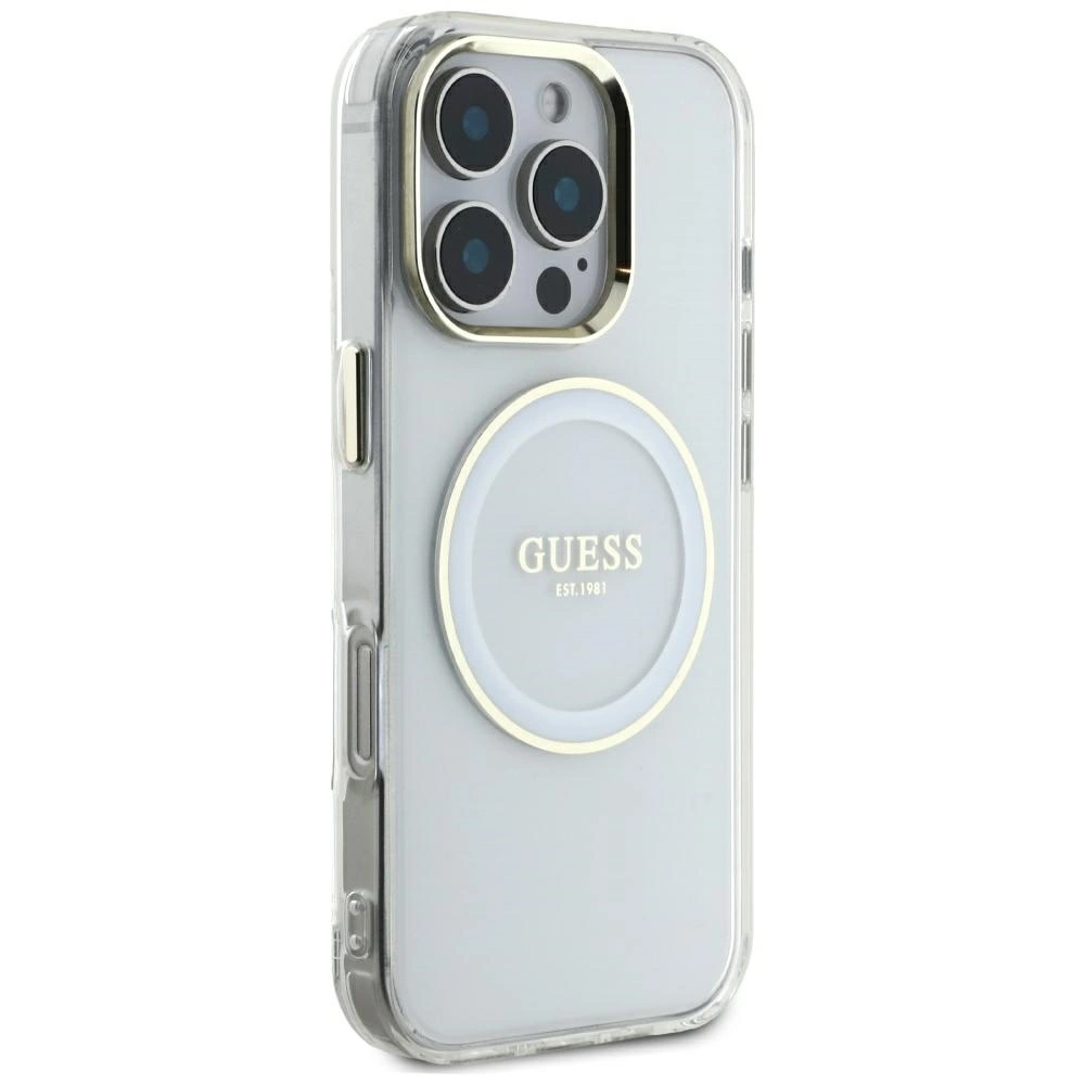 Guess IML Metal Colored Circle Classic Logo MagSafe case for iPhone 16 Pro Max - whiteeng