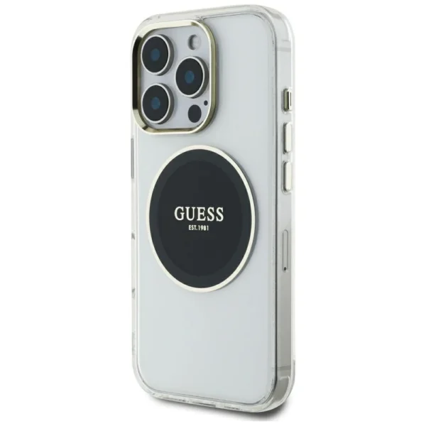 Guess IML Metal Colored Circle Classic Logo MagSafe Case for iPhone 16 Pro Max - Blackeng