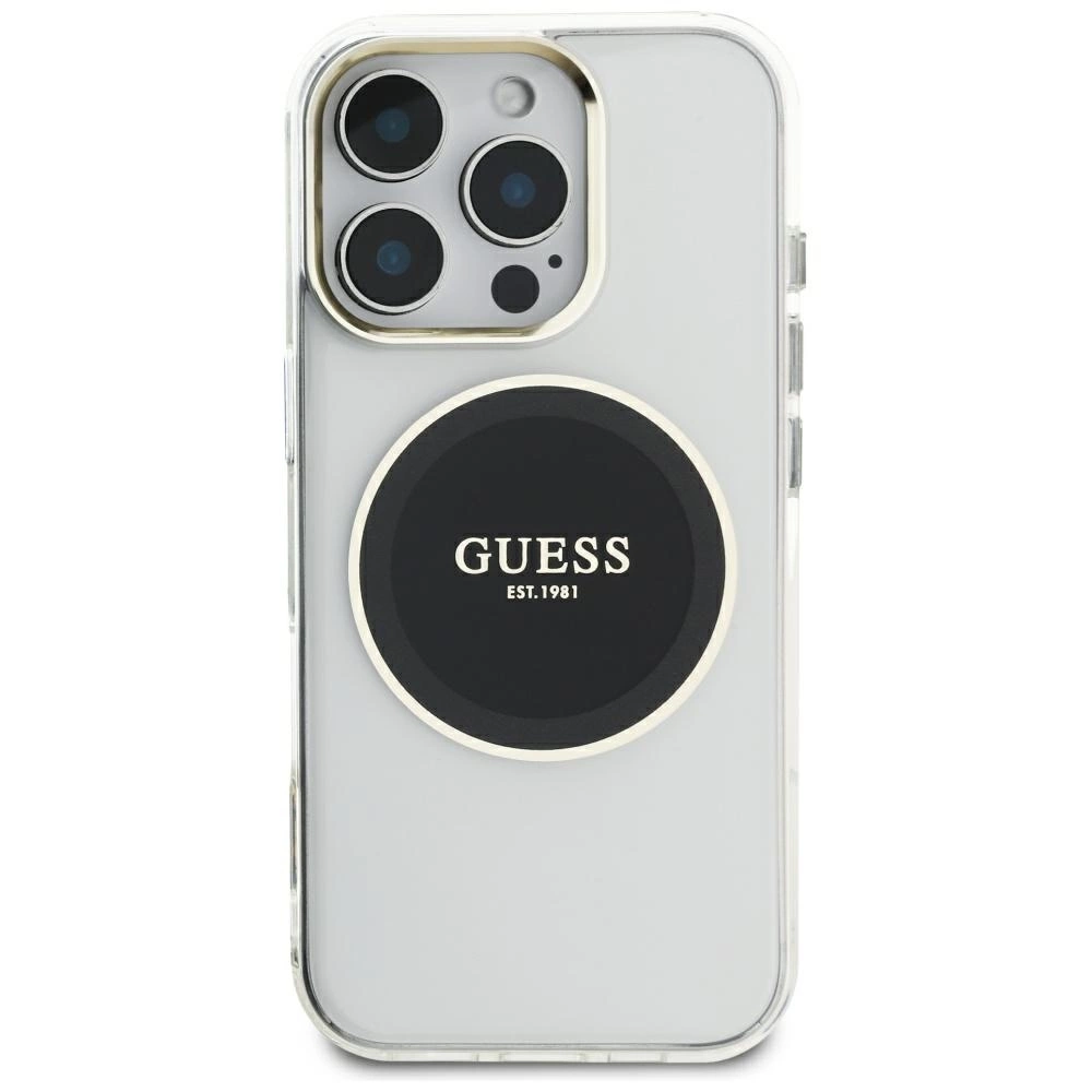 Guess IML Metal Colored Circle Classic Logo MagSafe Case for iPhone 16 Pro Max - Blackeng