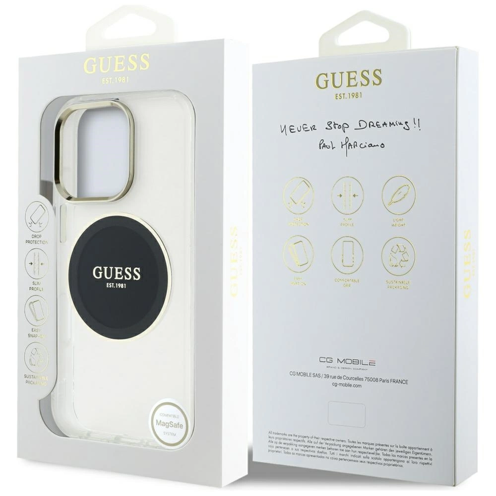 Guess IML Metal Colored Circle Classic Logo MagSafe Case for iPhone 16 Pro Max - Blackeng