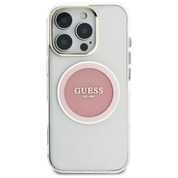 Guess IML Metal Colored Circle Classic Logo MagSafe case for iPhone 16 Pro Max - pinkeng