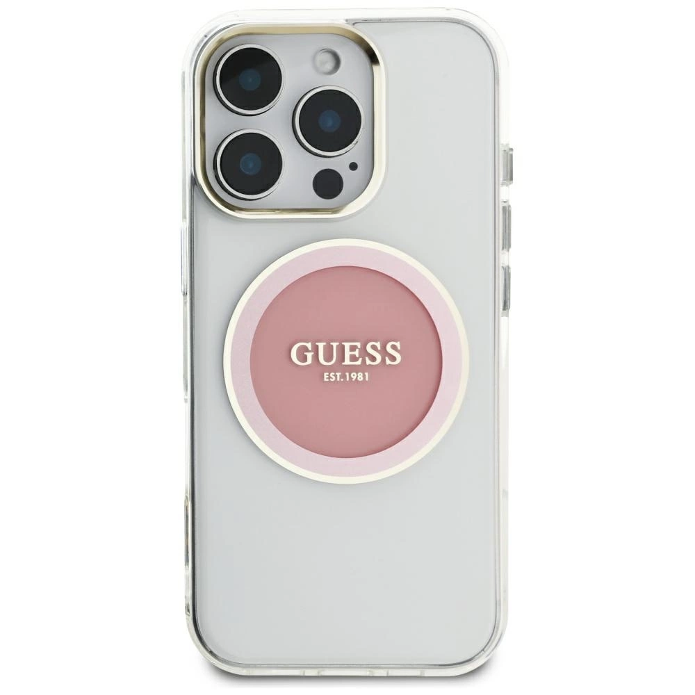 Guess IML Metal Colored Circle Classic Logo MagSafe case for iPhone 16 Pro Max - pinkeng