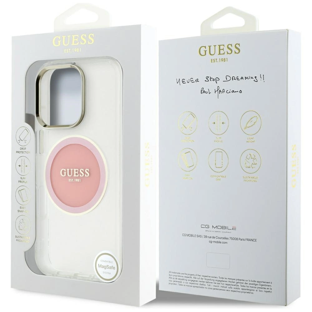 Guess IML Metal Colored Circle Classic Logo MagSafe case for iPhone 16 Pro Max - pinkeng
