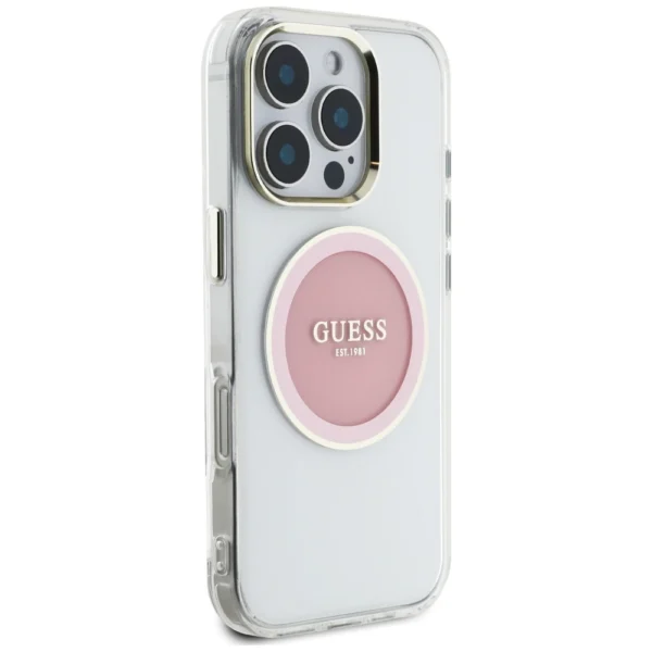Guess IML Metal Colored Circle Classic Logo MagSafe iPhone 16 Pro Case - Pinkeng