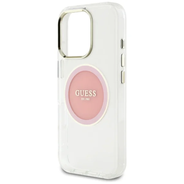 Guess IML Metal Colored Circle Classic Logo MagSafe iPhone 16 Pro Case - Pinkeng