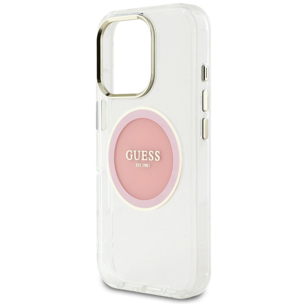 Guess IML Metal Colored Circle Classic Logo MagSafe iPhone 16 Pro Case - Pinkeng