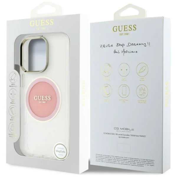 Guess IML Metal Colored Circle Classic Logo MagSafe iPhone 16 Pro Case - Pinkeng