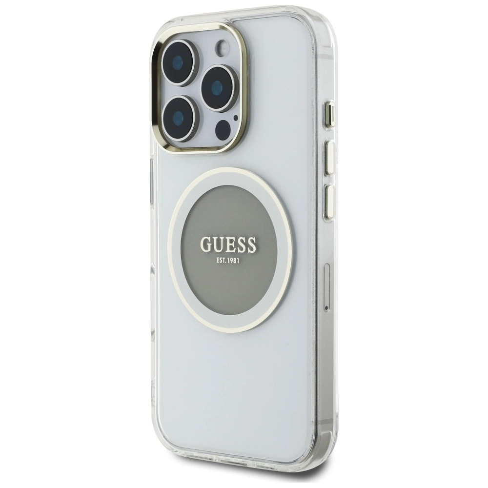 Guess IML Metal Colored Circle Classic Logo MagSafe case for iPhone 16 Pro - grayeng