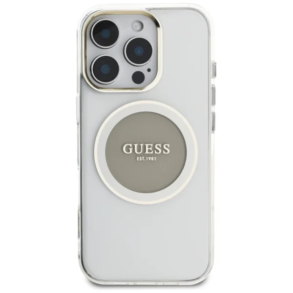 Guess IML Metal Colored Circle Classic Logo MagSafe case for iPhone 16 Pro - grayeng