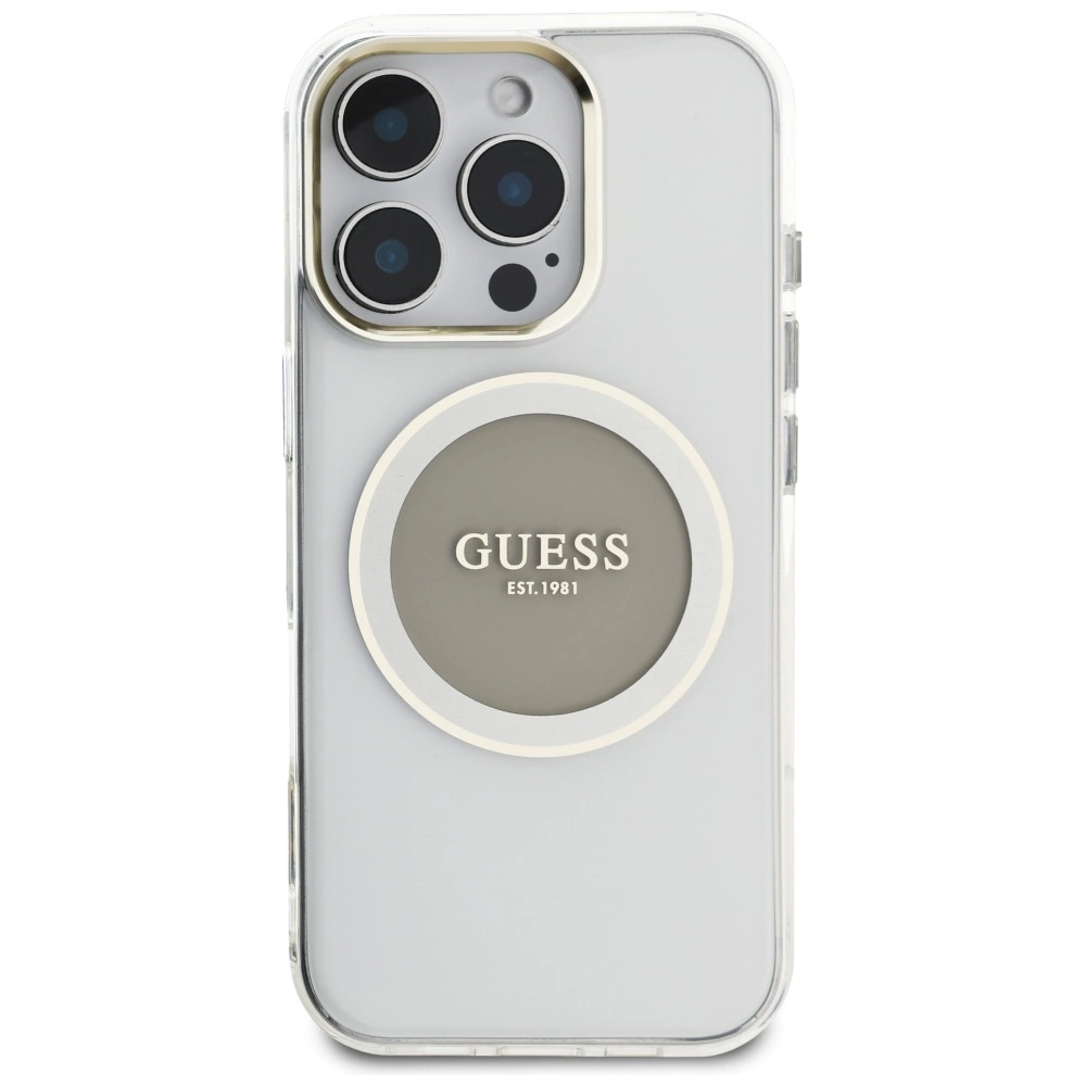 Guess IML Metal Colored Circle Classic Logo MagSafe case for iPhone 16 Pro - grayeng