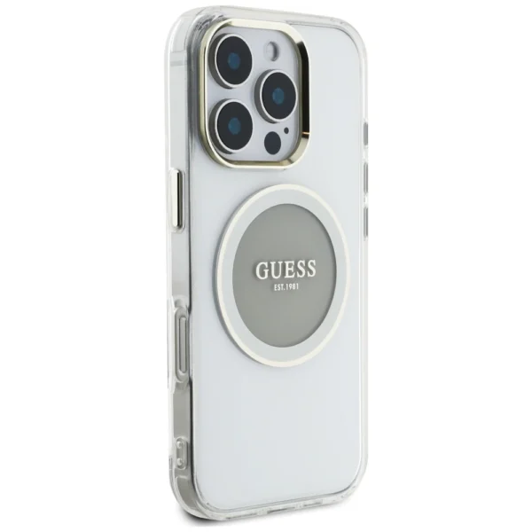 Guess IML Metal Colored Circle Classic Logo MagSafe case for iPhone 16 Pro - grayeng