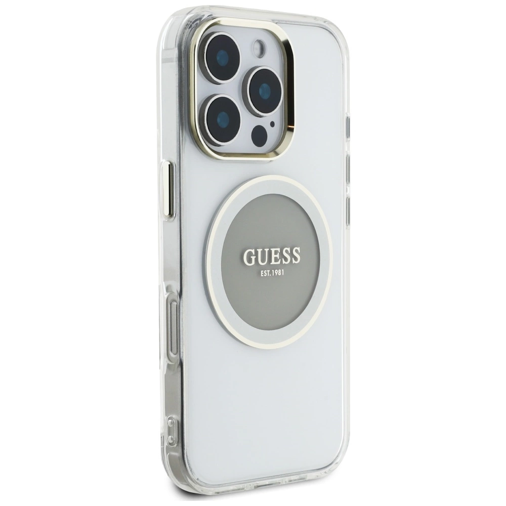 Guess IML Metal Colored Circle Classic Logo MagSafe case for iPhone 16 Pro - grayeng