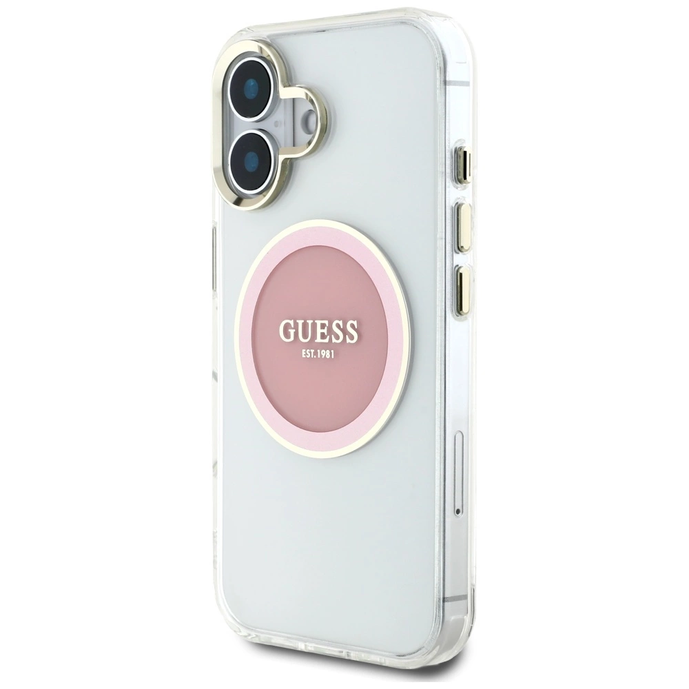 Guess IML Metal Colored Circle Classic Logo MagSafe iPhone 16 Case - Pinkeng