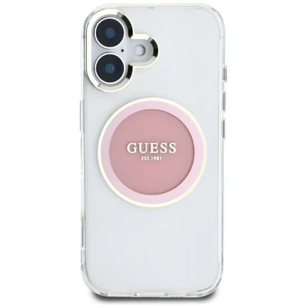 Guess IML Metal Colored Circle Classic Logo MagSafe iPhone 16 Case - Pinkeng