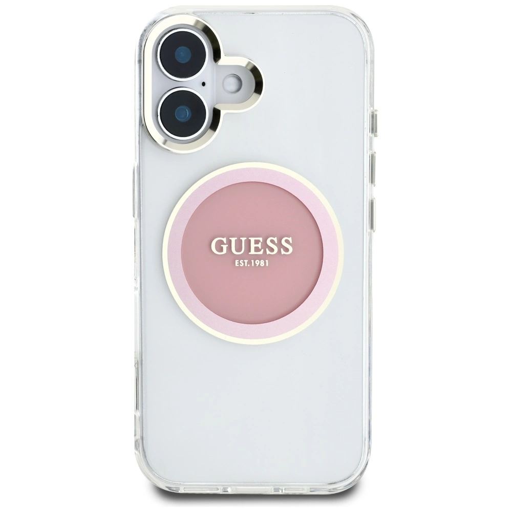 Guess IML Metal Colored Circle Classic Logo MagSafe iPhone 16 Case - Pinkeng